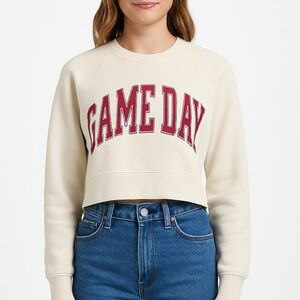 GAME DAY Cropped Sweatshirt Women’s XS Cream Red Pullover Crewneck